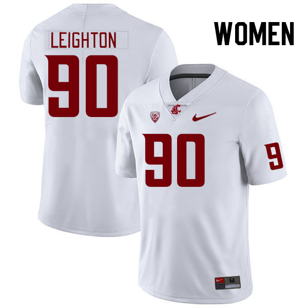 Women #90 Luke Leighton Washington State Cougars College Football Jerseys Stitched Sale-White